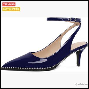 Faux Leather Pointed Toe Pumps with 2.5 Inch Stiletto Heel and Ankle Strap